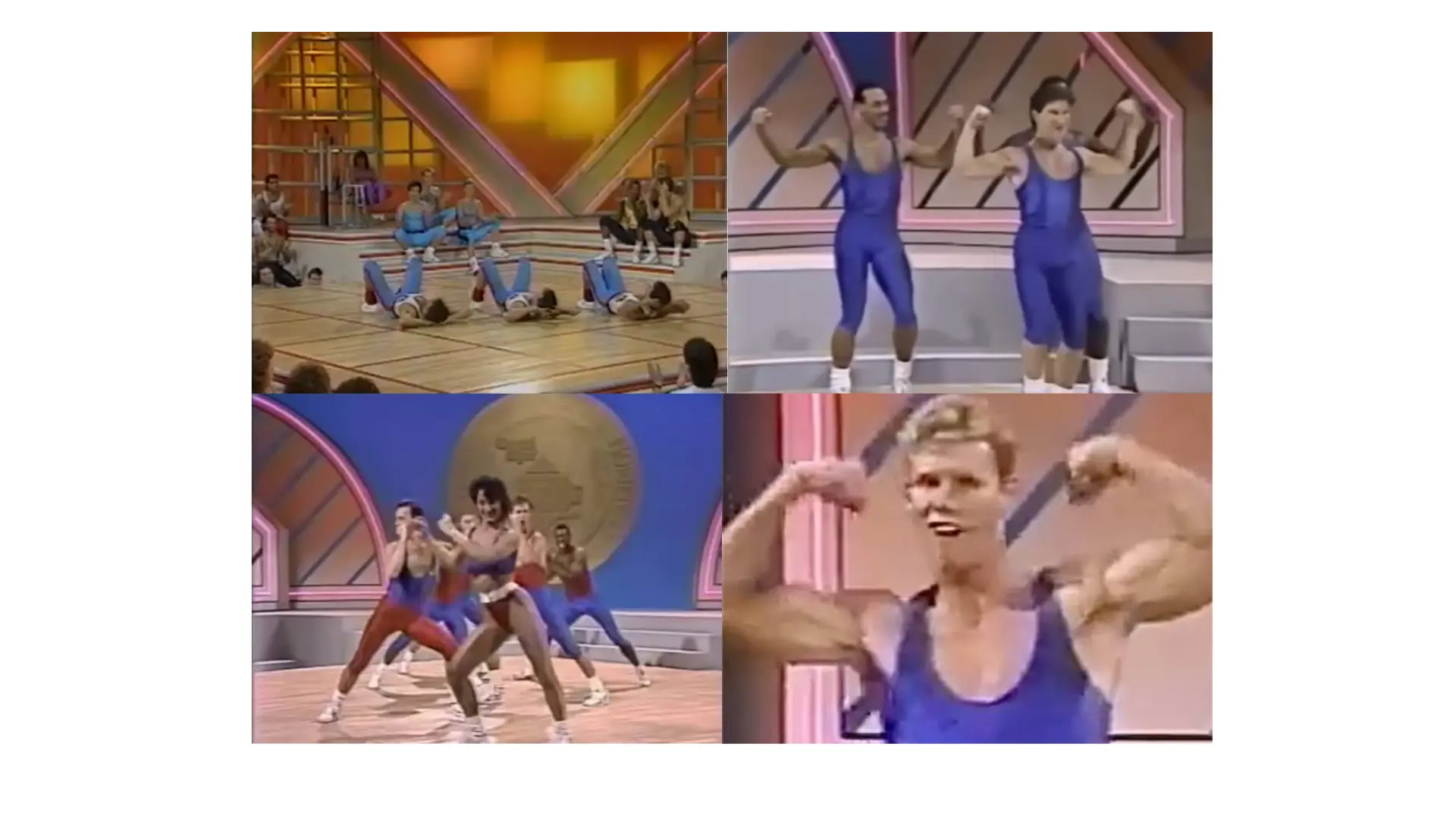 Still from Intrinsic Value by Adrianna Gajdziszewska, featuring found footage of American competitive aerobics from the 1980s and 1990s.